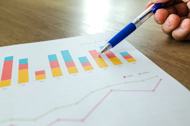 blue pen pointing to sections on a graph